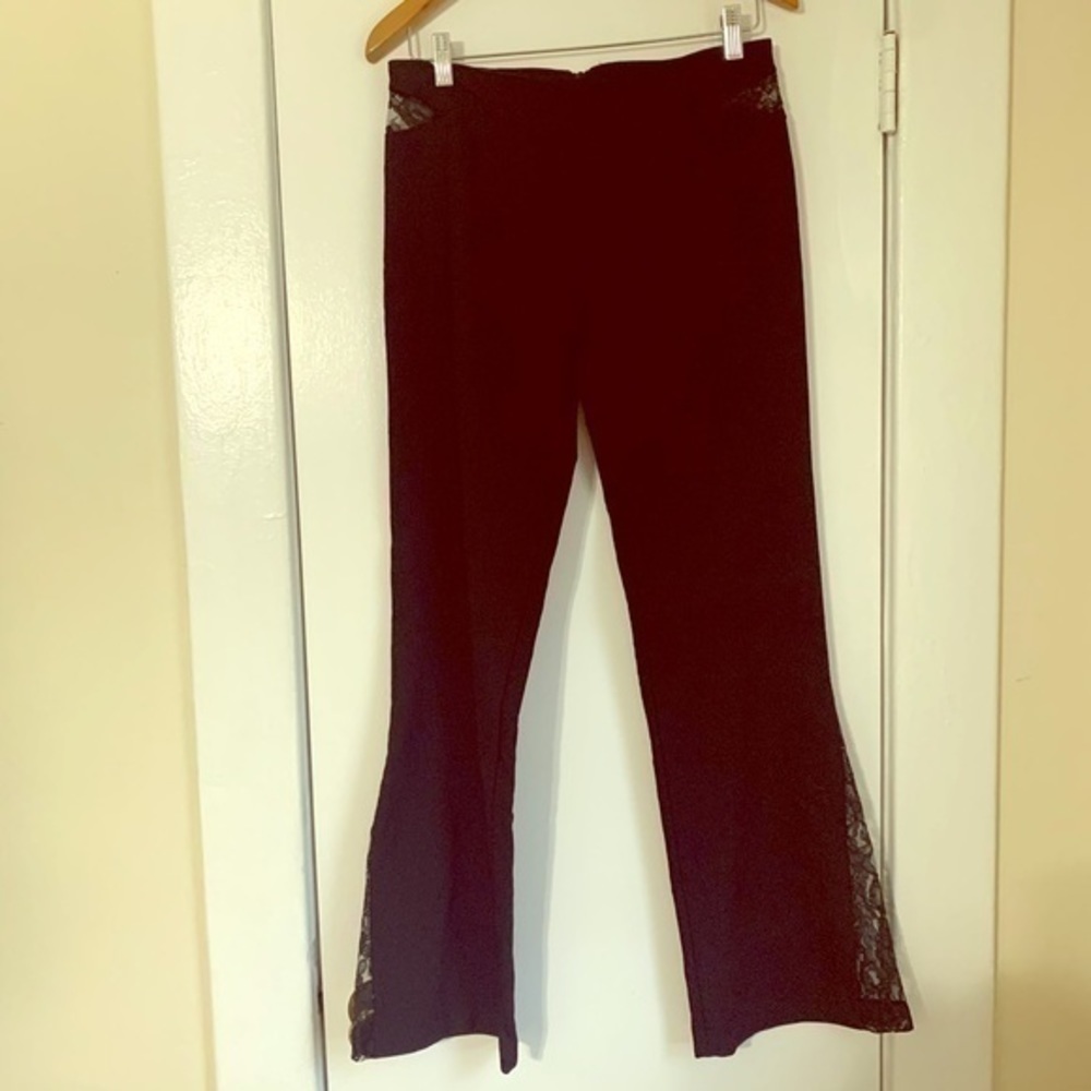 mandee Black Boot Cut Pants with Lace Panels